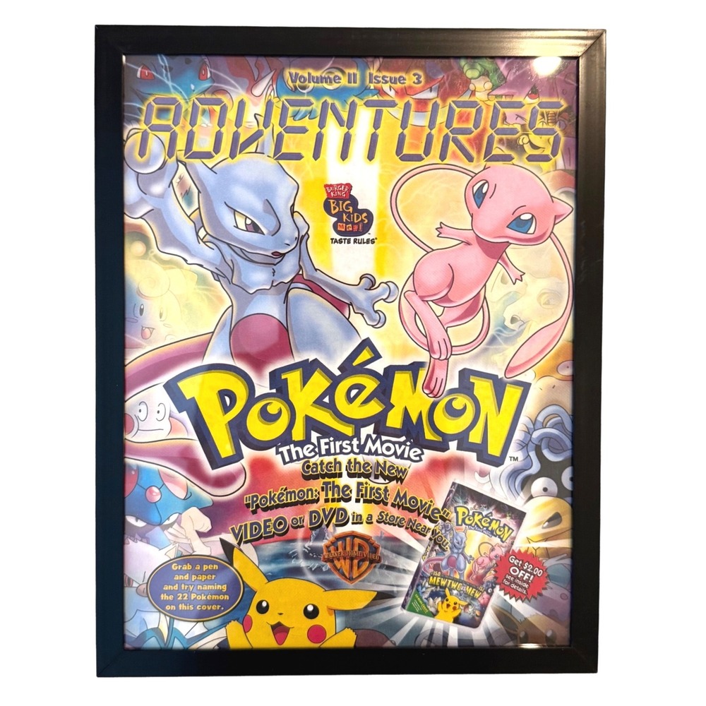 Nintendo Pokemon "The First Movie" Framed 2000 Burger King Ad Mewtwo Mew Y2K